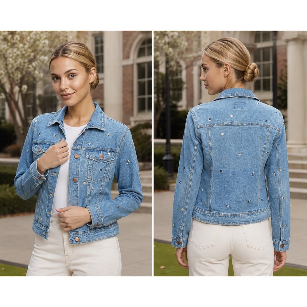 Universal Thread Embroidered Denim Jacket NWT Floral Brass Buttons Small - Picture 2 of 9